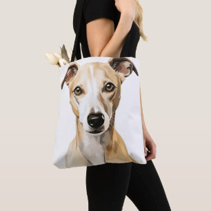 BEAUTIFUL FAWN AND WHITE WHIPPET DOG TOTE BAG