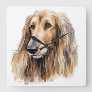 BEAUTIFUL FAWN COLORED AFGHAN HOUND DOG SQUARE WALL CLOCK