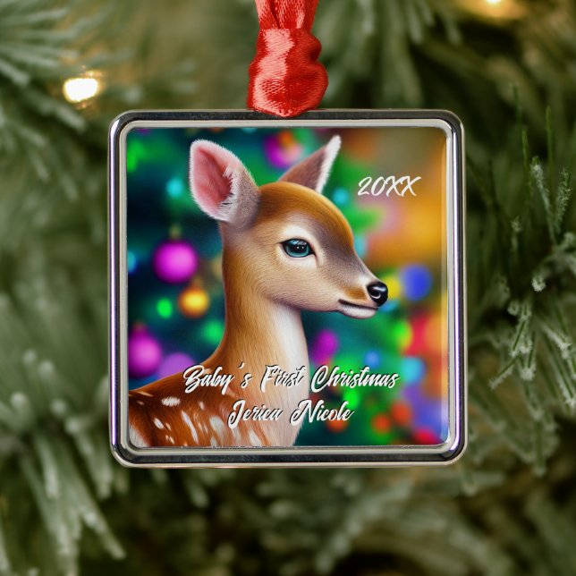 Beautiful Fawn First Christmas Metal Tree Decoration (Tree)