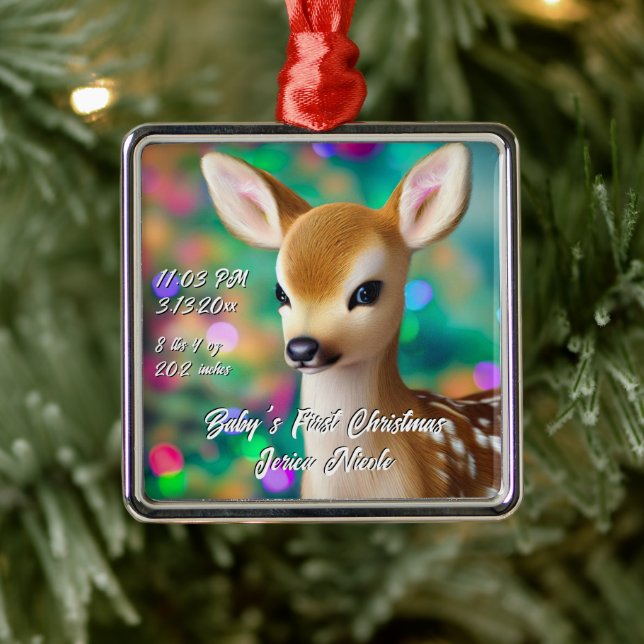 Beautiful Fawn First Christmas Metal Tree Decoration (Tree)