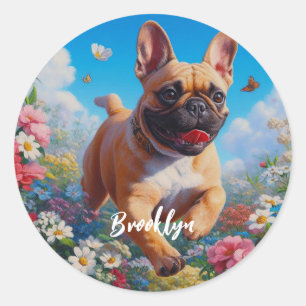 Beautiful Fawn French Bulldog & Flowers  Classic Round Sticker