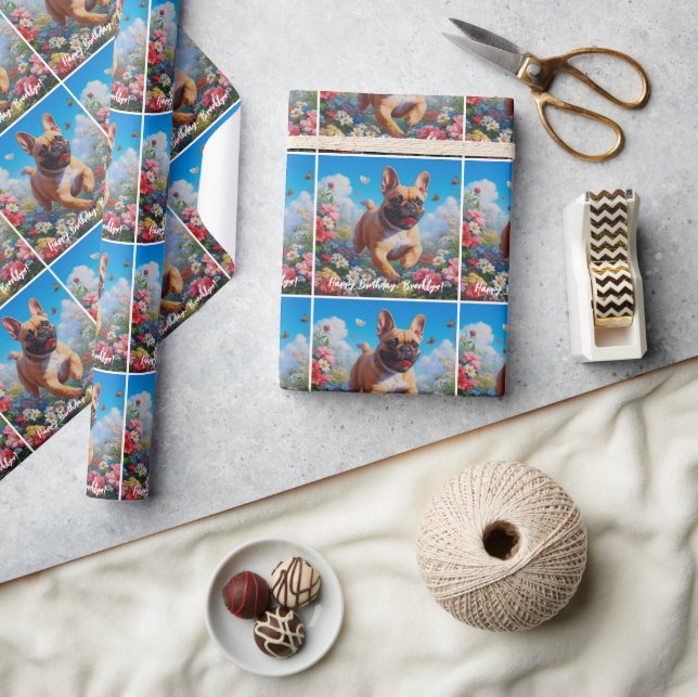 Beautiful Fawn French Bulldog & Flowers  Wrapping Paper (Crafts)