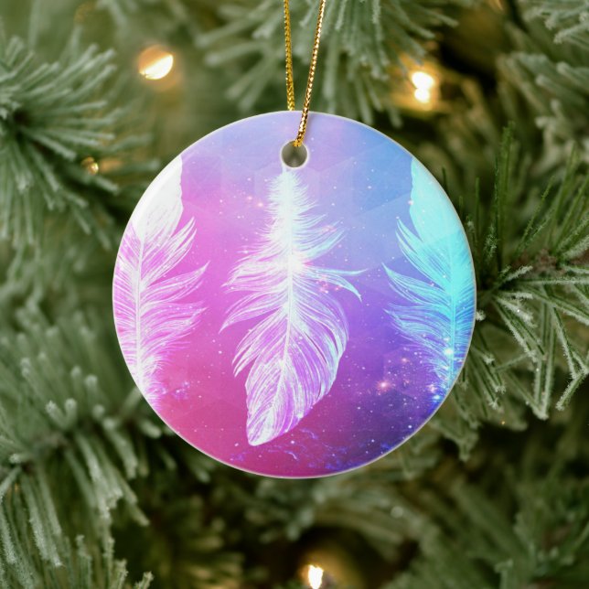Beautiful Feathers in Space Ceramic Tree Decoration (Tree)