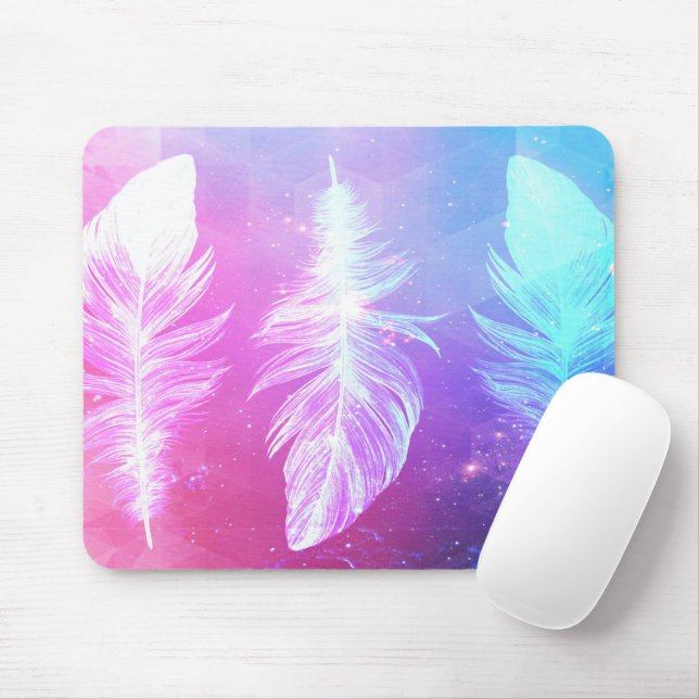 Beautiful Feathers in Space Mouse Mat (With Mouse)