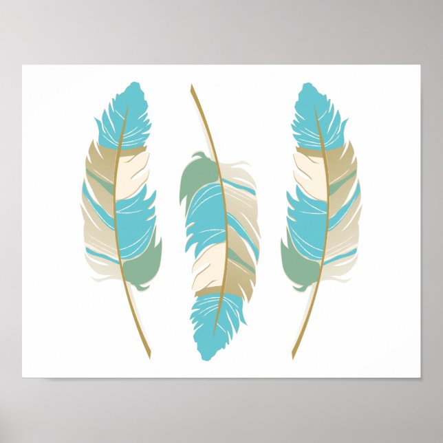 Beautiful Feathers in Teal, Green and Cream Poster (Front)