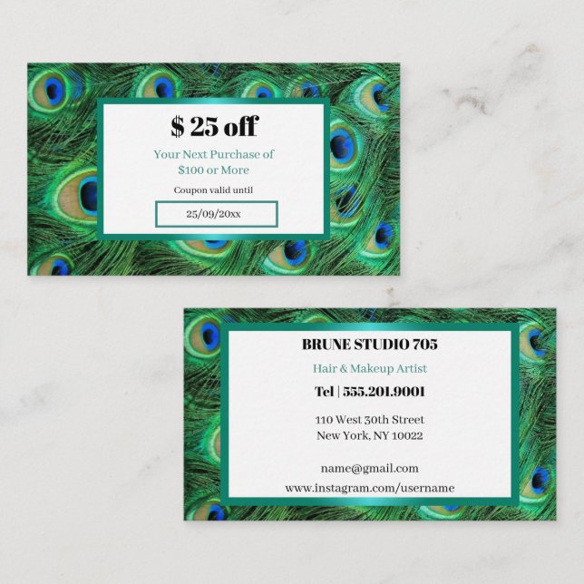 Beautiful Feathers of a Peacock’s tail Discount Card (Front/Back)
