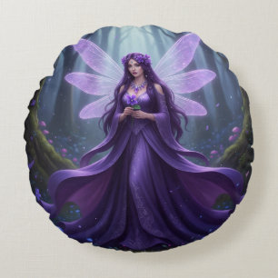 Beautiful February Amethyst Fairy Round Cushion