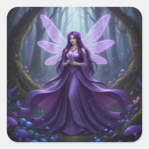 Beautiful February Amethyst Fairy Square Sticker