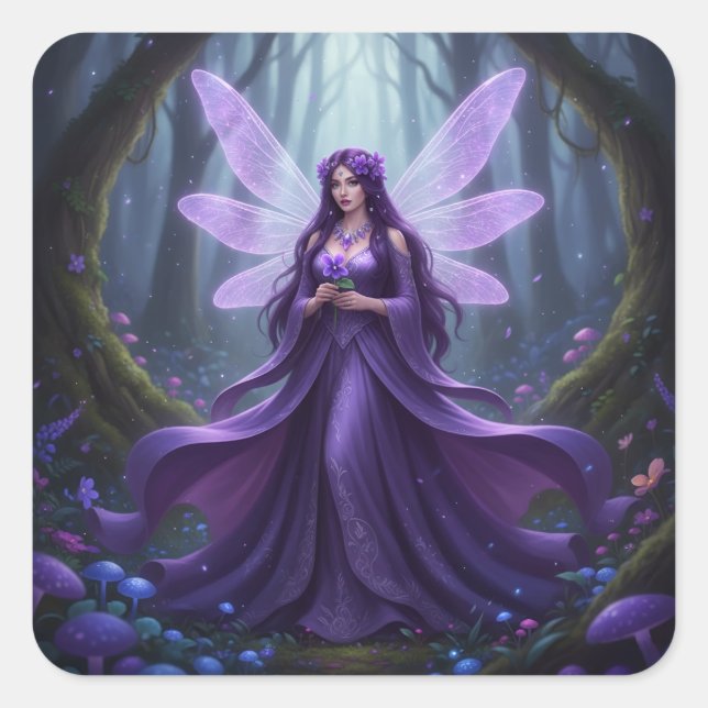 Beautiful February Amethyst Fairy Square Sticker (Front)