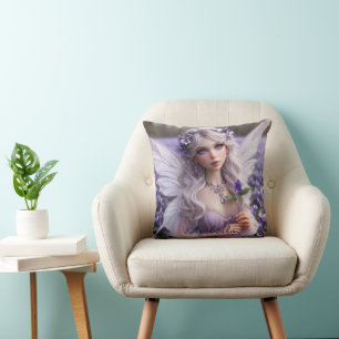 Beautiful February Fairy in Violets Cushion