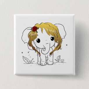 Beautiful female baby elephant with yellow hair 15 cm square badge