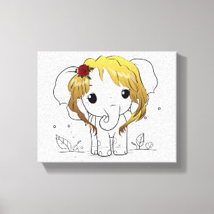 Beautiful female baby elephant with yellow hair canvas print