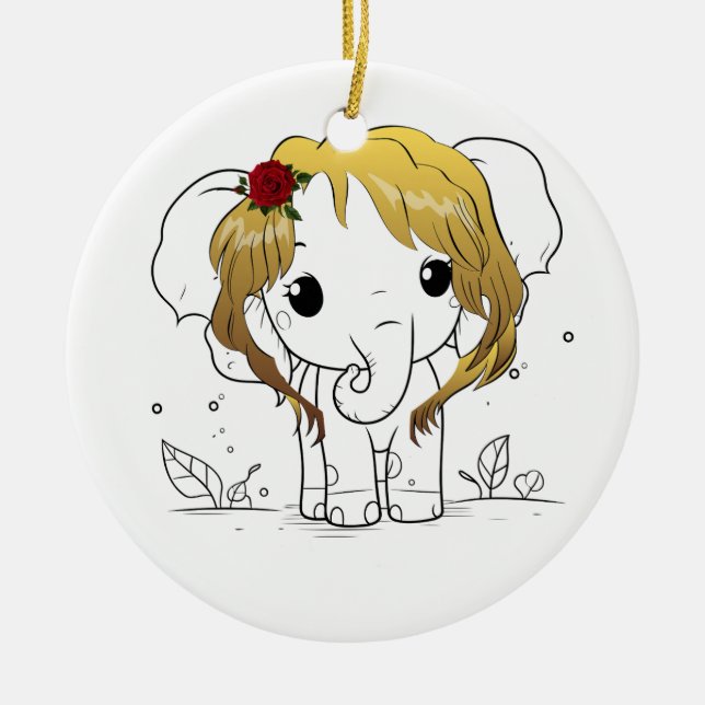 Beautiful female baby elephant with yellow hair  ceramic tree decoration (Front)