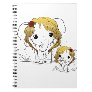 Beautiful female baby elephant with yellow hair notebook