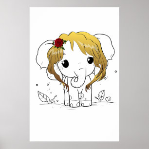 Beautiful female baby elephant with yellow hair  poster