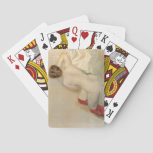 Beautiful Female Body with Red Stockings Playing Cards