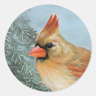 Beautiful Female Cardinal Classic Round Sticker