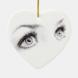 Beautiful female eyes Drawing Minimalist art Ceramic Tree Decoration