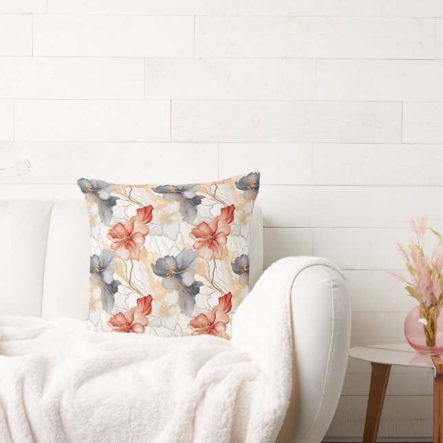 Beautiful Feminine Peach Blue and White Floral Cushion (Couch)