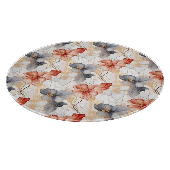 Beautiful Feminine Peach Blue and White Floral Cutting Board (Corner)
