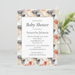 Beautiful Feminine Peach Blue and White Floral Invitation