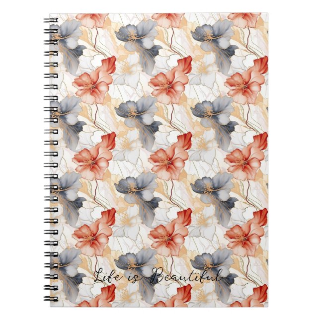 Beautiful Feminine Peach Blue and White Floral Notebook (Front)