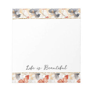 Beautiful Feminine Peach Blue and White Floral Notepad