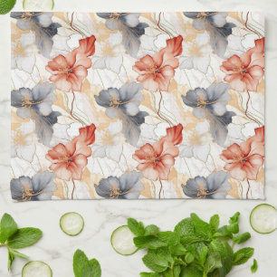 Beautiful Feminine Peach Blue and White Floral Tea Towel