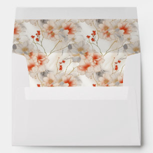 Beautiful Feminine Peach Red Floral Envelope