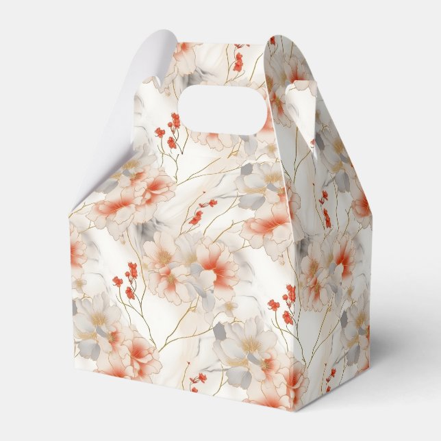 Beautiful Feminine Peach Red Floral Favour Box (Front Side)