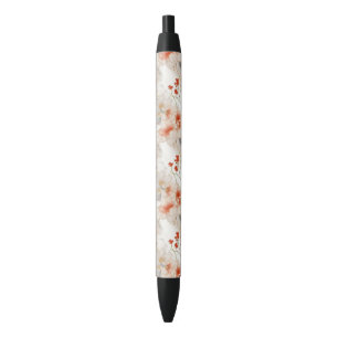 Beautiful Feminine Peach Red White Floral Black Ink Pen