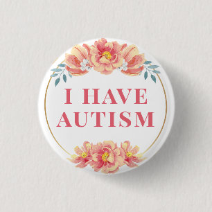 Beautiful Feminine Peach Rose Floral Autism 3 Cm Round Badge