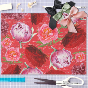 Beautiful feminine vibrant Peonies Grunge red Tissue Paper