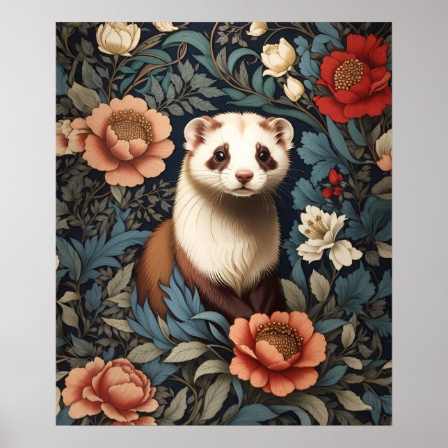 Beautiful Ferret William Morris Inspired  Poster (Front)