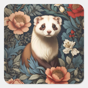 Beautiful Ferret William Morris Inspired Square Sticker