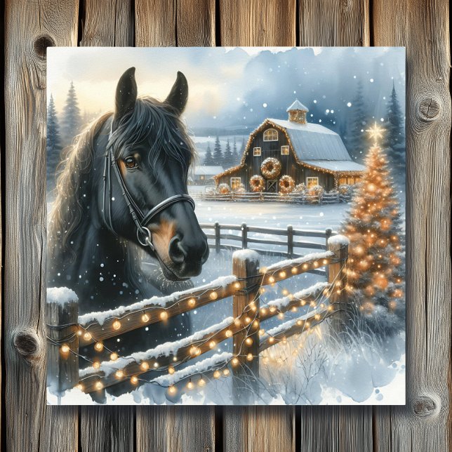 Beautiful Festive Black Horse on Farm Christmas Poster (Creator Uploaded)