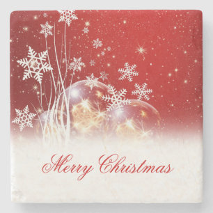 Beautiful festive “Merry Christmas” illustration Stone Coaster