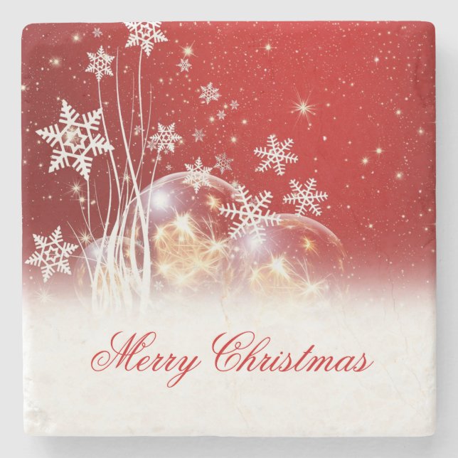Beautiful festive “Merry Christmas” illustration Stone Coaster (Front)