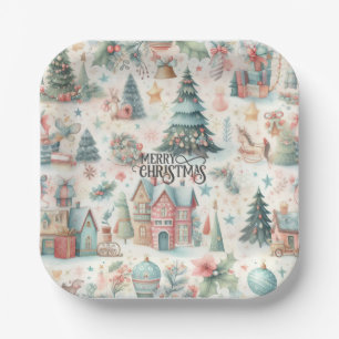 Beautiful Festive Village House Vintage Christmas  Paper Plate