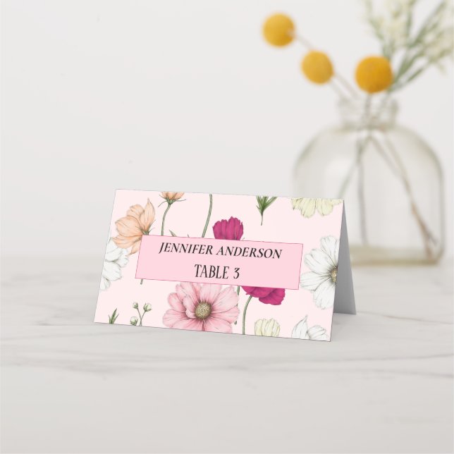 Beautiful Field Flowers Wedding Place Cards (Front)