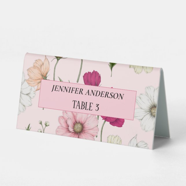 Beautiful Field Flowers Wedding Place Cards (Front)