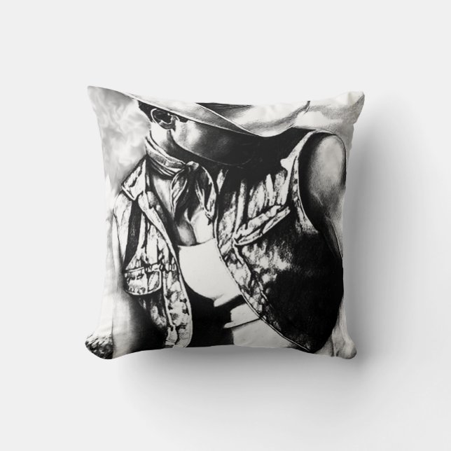 Beautiful Fine Art Drawing of a Cowboy in the Wind Cushion (Front)