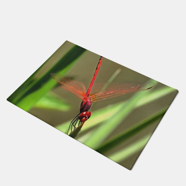 Beautiful Firecracker Dragonfly Acrylic Painting Doormat (Angled)