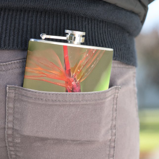 Beautiful Firecracker Dragonfly Acrylic Painting Hip Flask (In Situ)