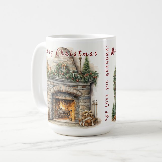 Beautiful Fireplace Christmas Candles Holly Wreath Coffee Mug (Front Left)