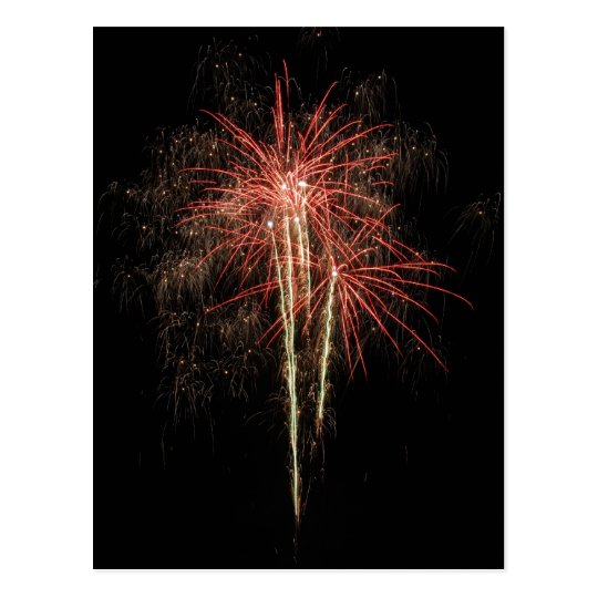 Beautiful fireworks on the black sky background postcard