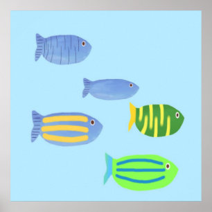 beautiful fishes painting poster