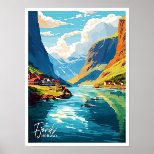 Beautiful Fjords Norway Art Travel illustration Poster