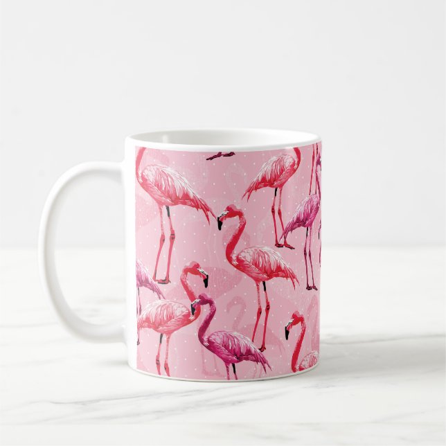 Beautiful Flamingo Bird Pink Seamless Pattern illu Coffee Mug (Left)