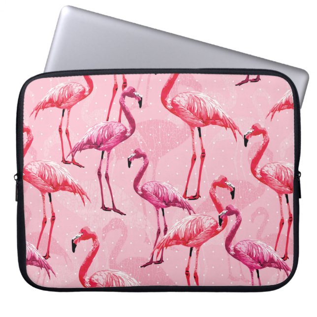 Beautiful Flamingo Bird Pink Seamless Pattern illu Laptop Sleeve (Front)